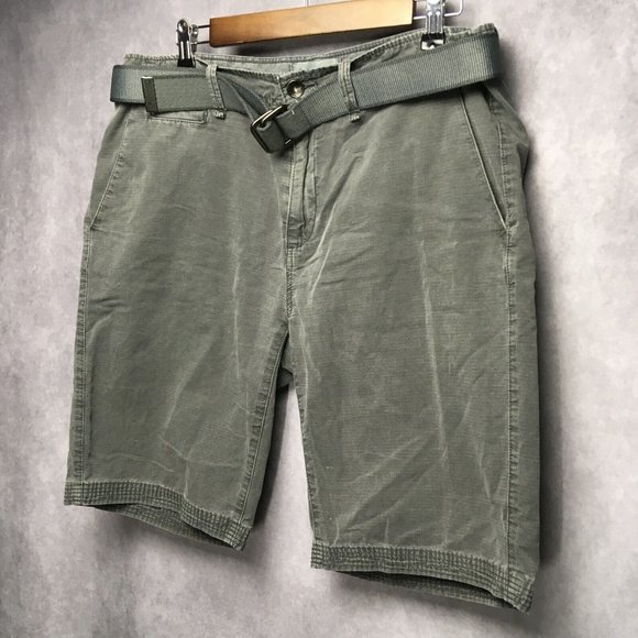 Calvin Klein Men Shorts 34 Belted Gray Flat Front Pockets Ripstop Cotton CK Logo - Picture 4 of 11